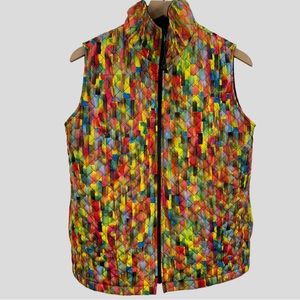 Caroline Rose Multicolor Quilted Zip Front Vest With Pockets Small